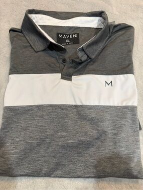 Men’s Gray and White Block Polo